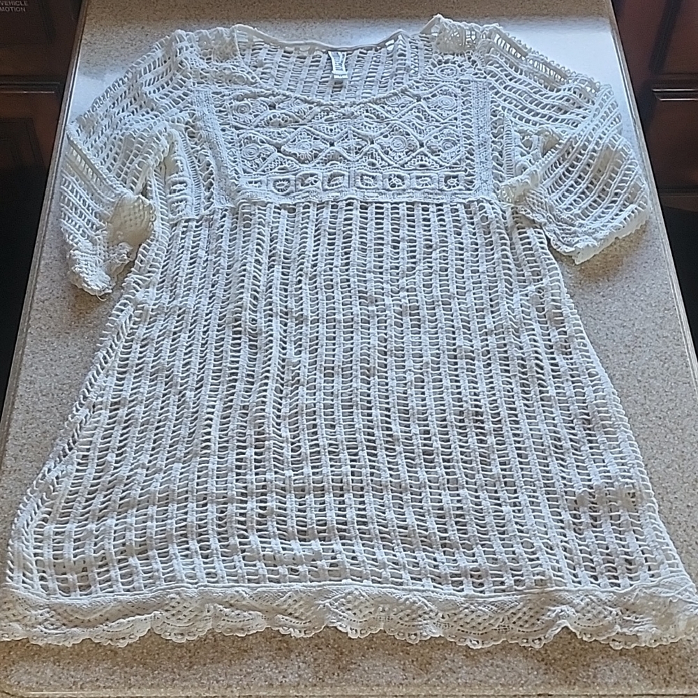 Maria Rello Crocheted CoverUp Tunic Ivory Size M - Picture 7 of 16